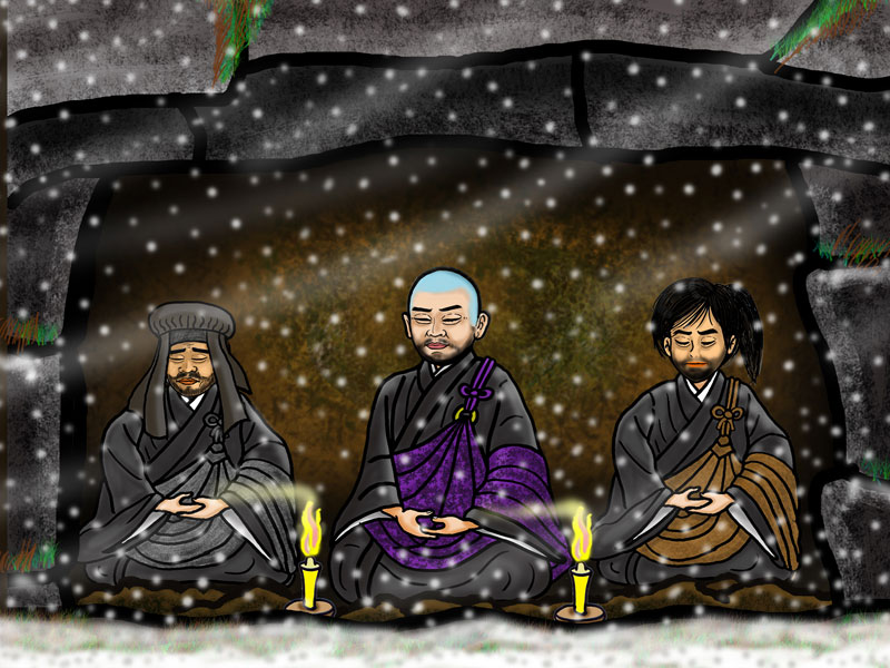『平泉寺物語』の一場面。修行をする泰澄大師とその弟子達。